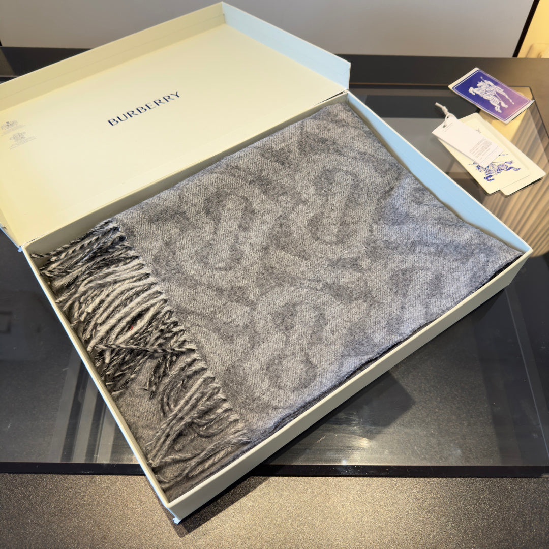 BBR Long Scarf 200CM Gray Black Cashmere 293424