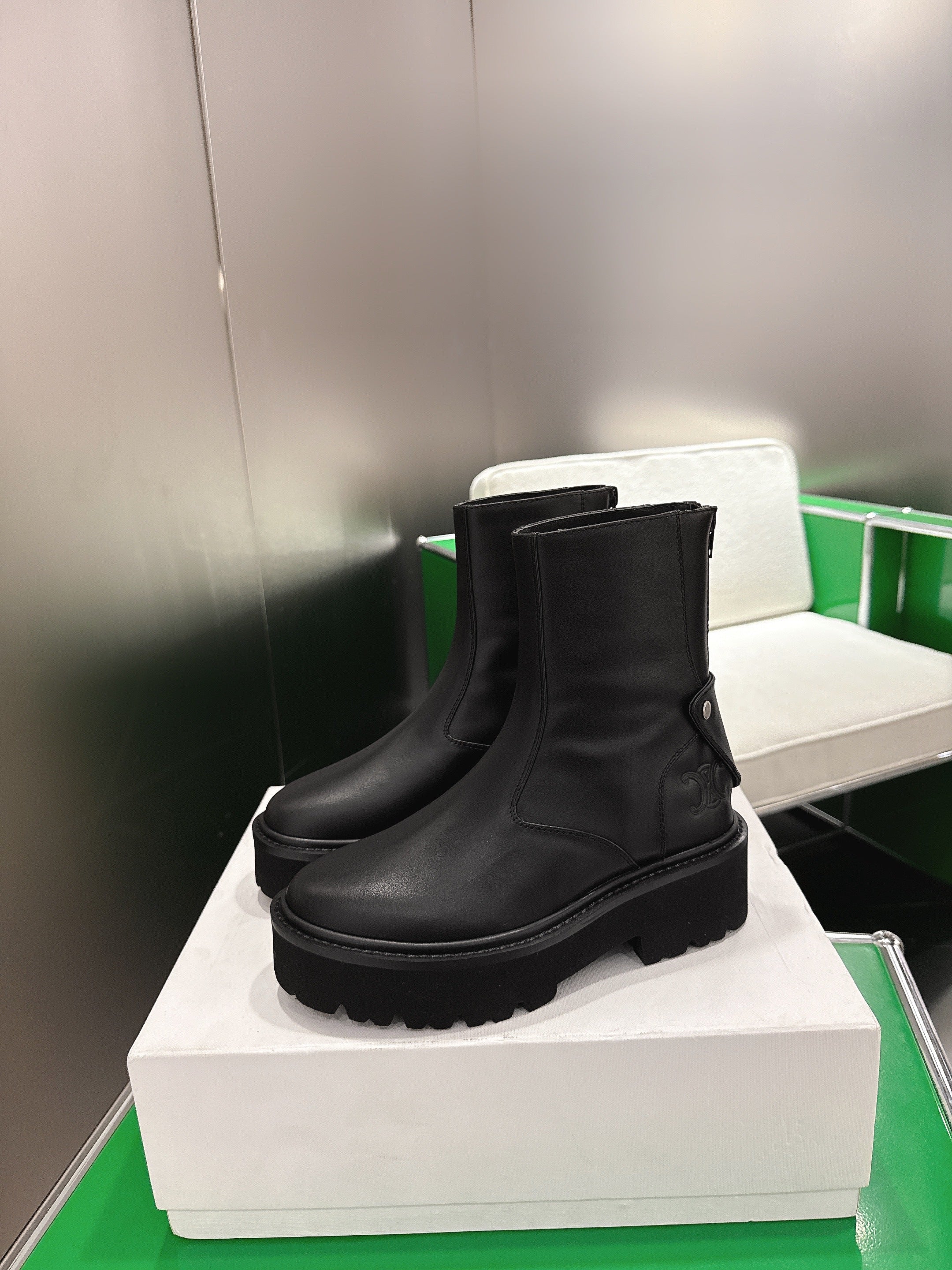 Celine Martens Ankle Boots Black Calfskin