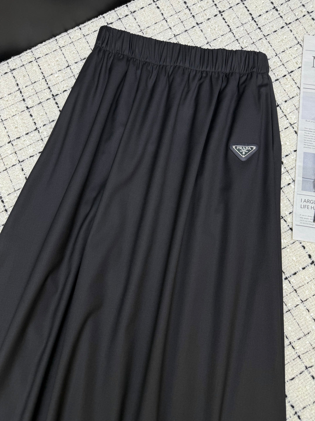 Prada 26S Black Wool Blend Pleated Midi Skirt 428102