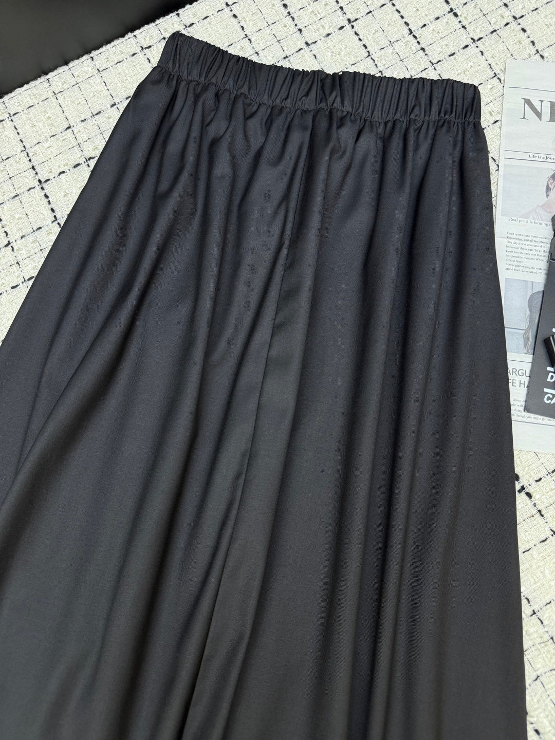 Prada 26S Black Wool Blend Pleated Midi Skirt 428102