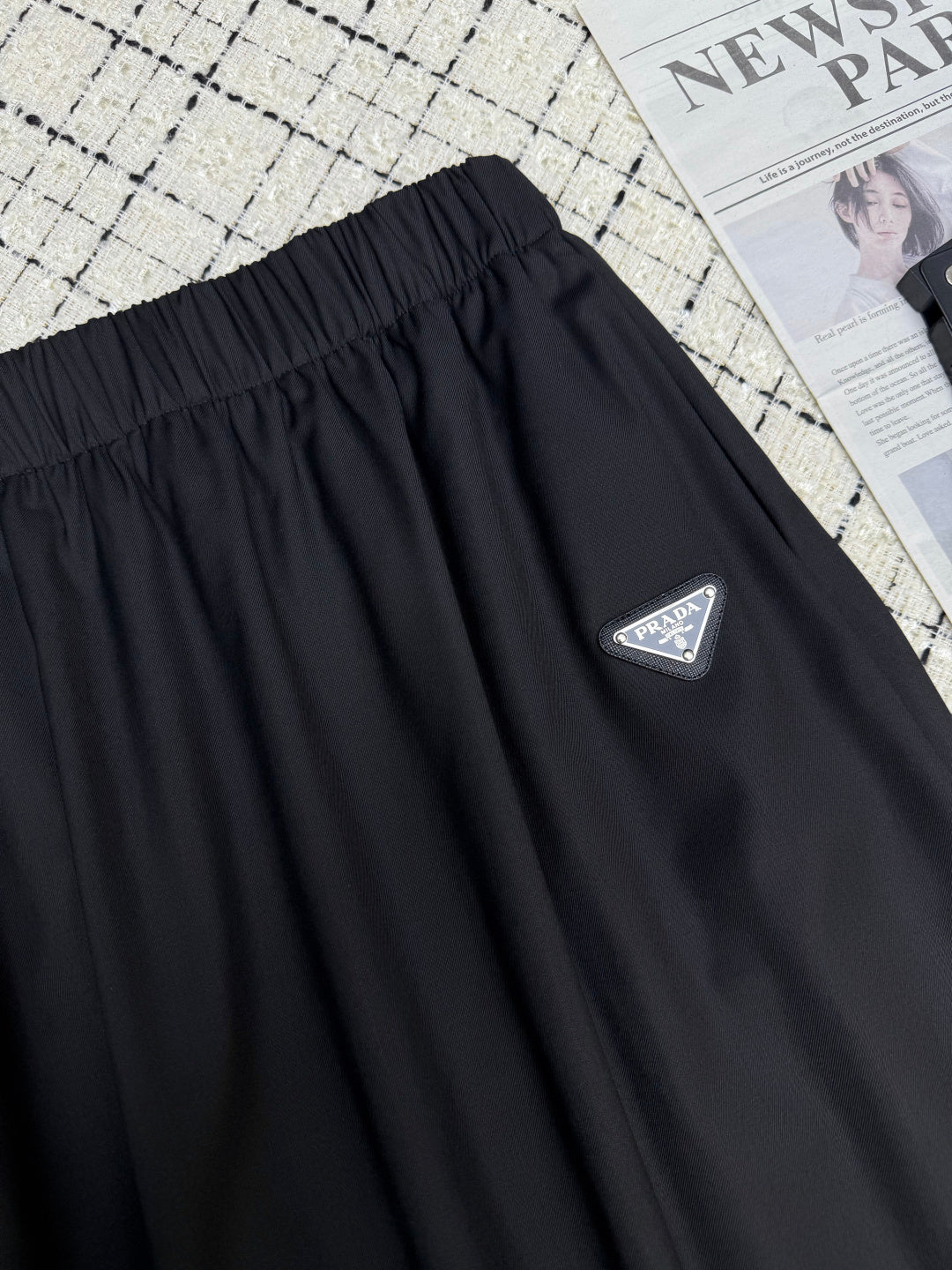 Prada 26S Black Wool Blend Pleated Midi Skirt 428102