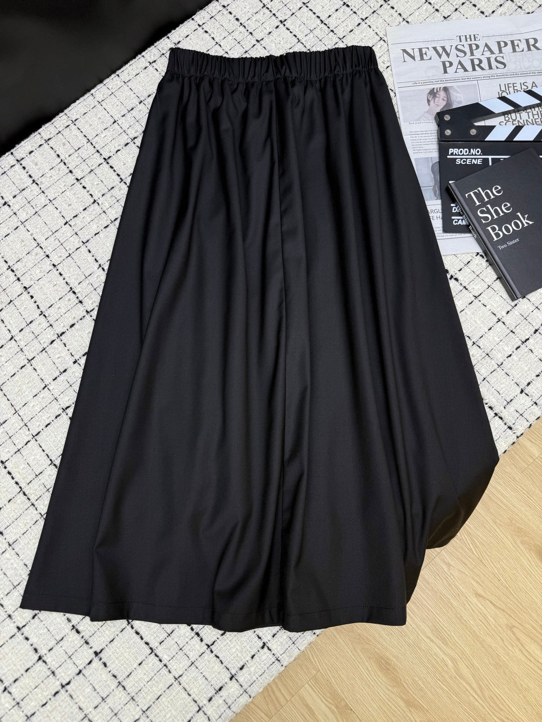 Prada 26S Black Wool Blend Pleated Midi Skirt 428102