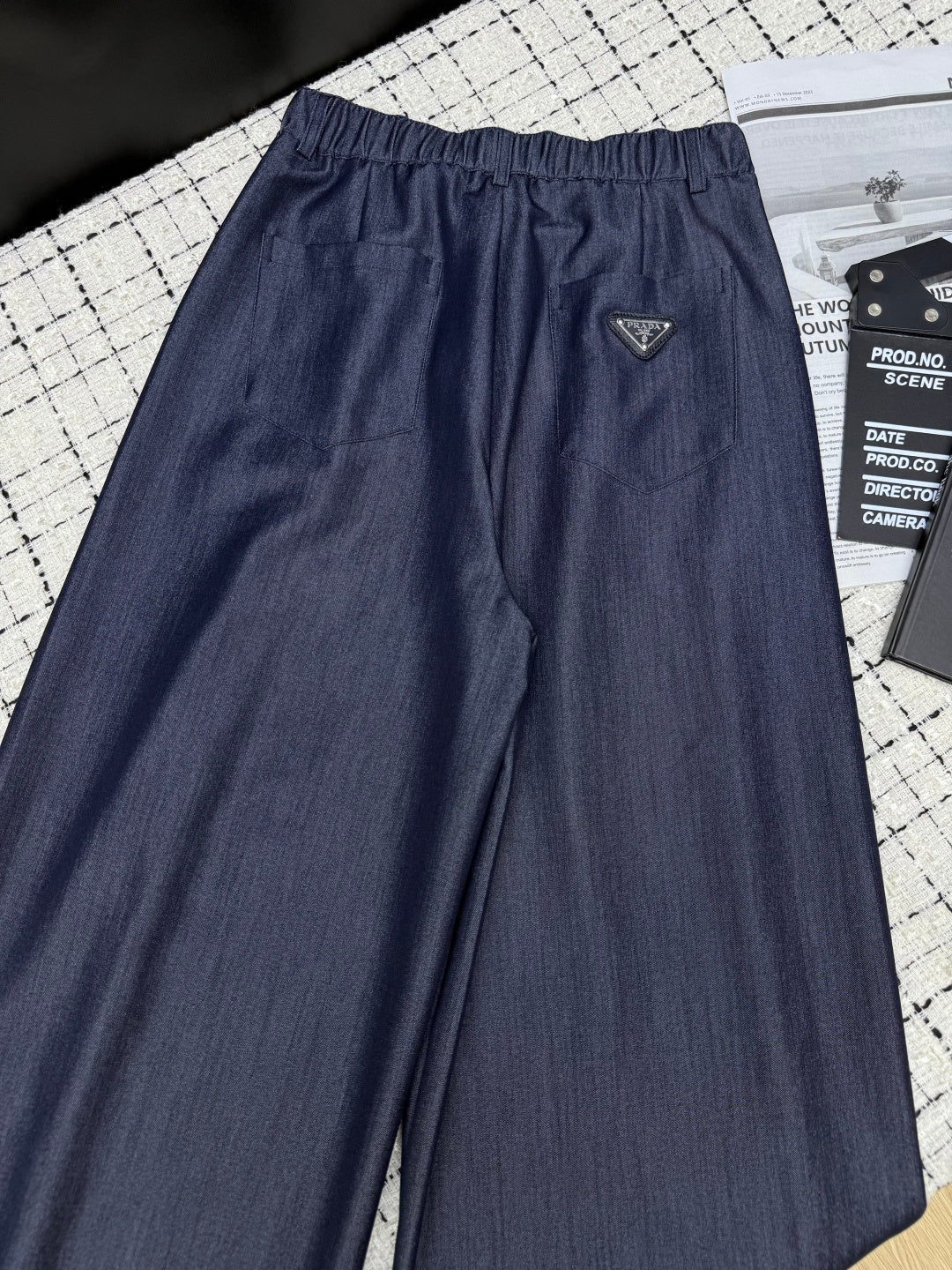 Prada 26S Indigo Denim Cotton Wide Leg Pants 428131