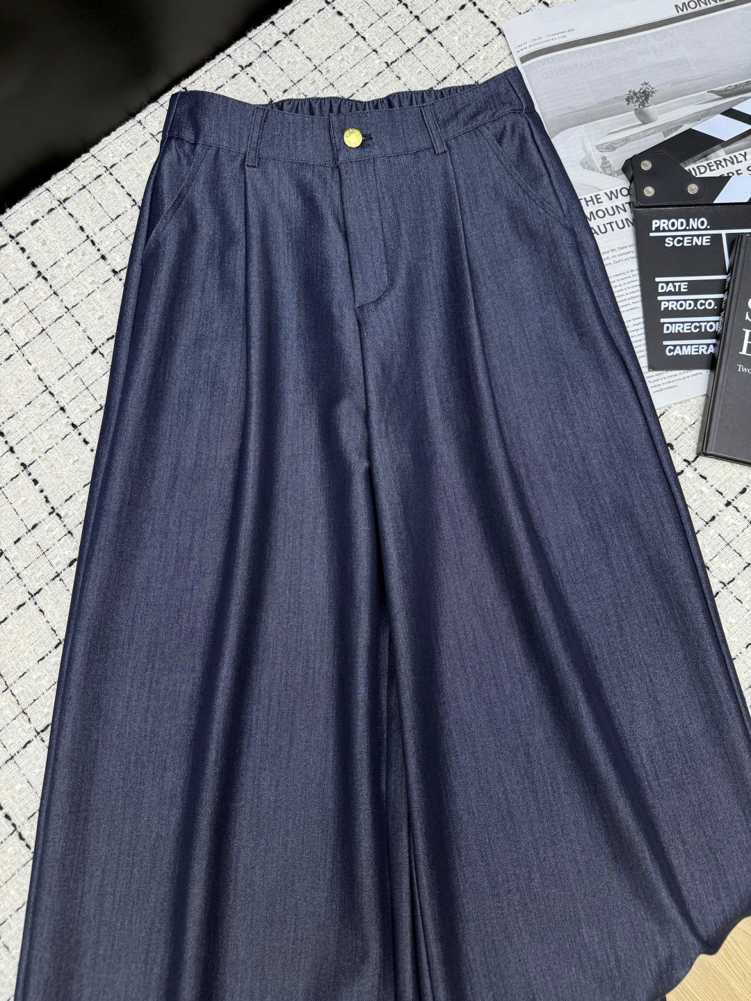 Prada 26S Indigo Denim Cotton Wide Leg Pants 428131