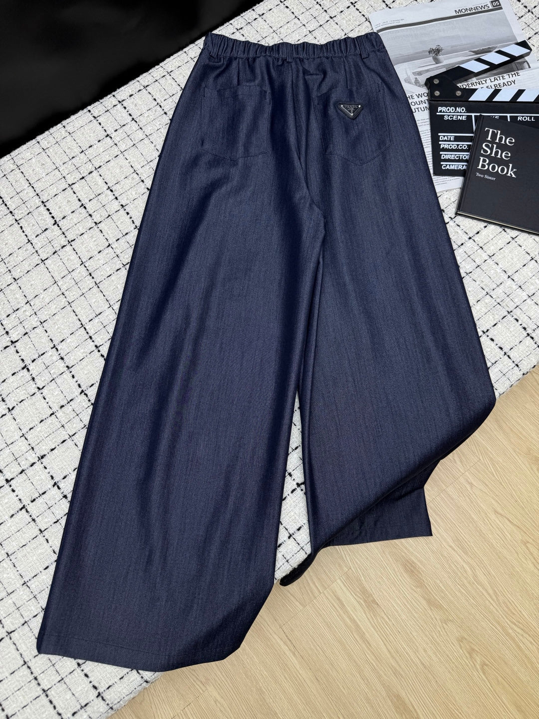 Prada 26S Indigo Denim Cotton Wide Leg Pants 428131