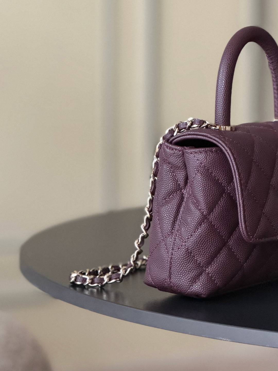 CC 26s Mini Flap Bag 14.5cm with Top Handle Deep Burgundy Caviar Leather