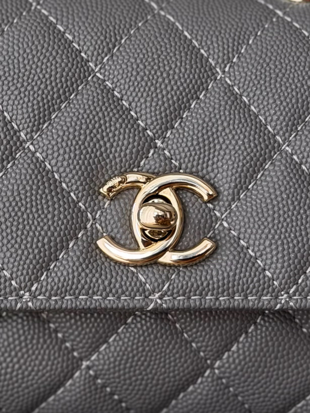 CC 26s Mini Flap Bag 14.5cm with Top Handle Dark Grey Caviar Leather