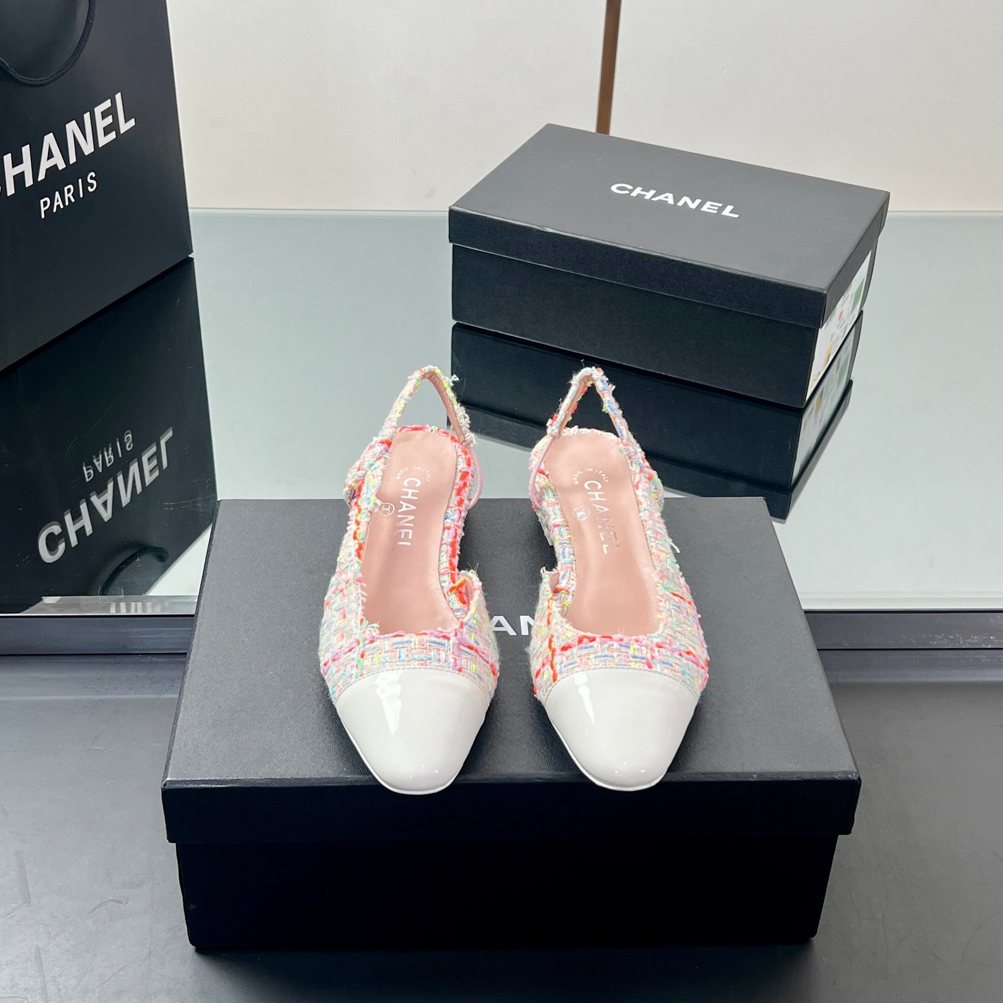 CC Slingback 2.5cm Pink Multicolor Tweed