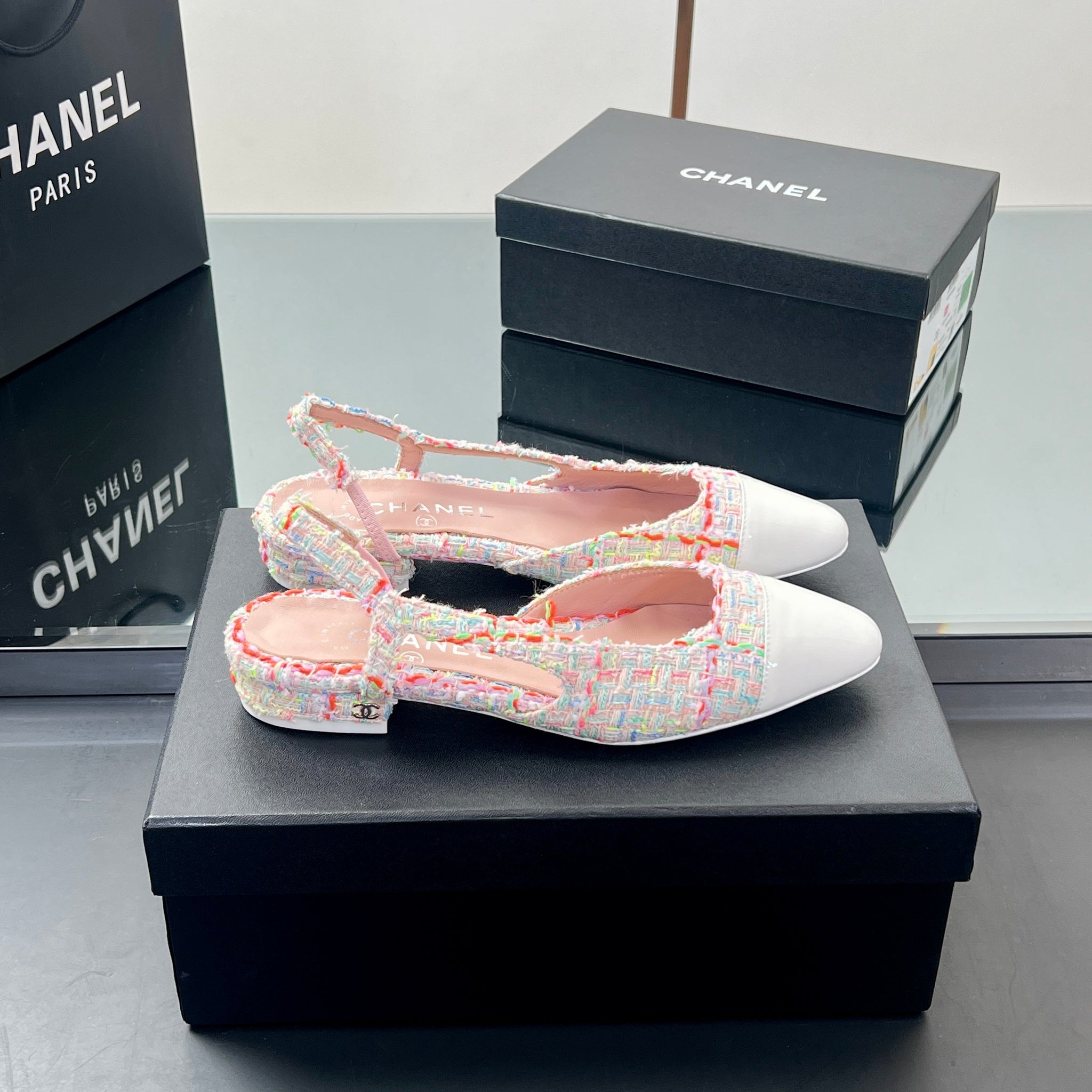 CC Slingback 2.5cm Pink Multicolor Tweed