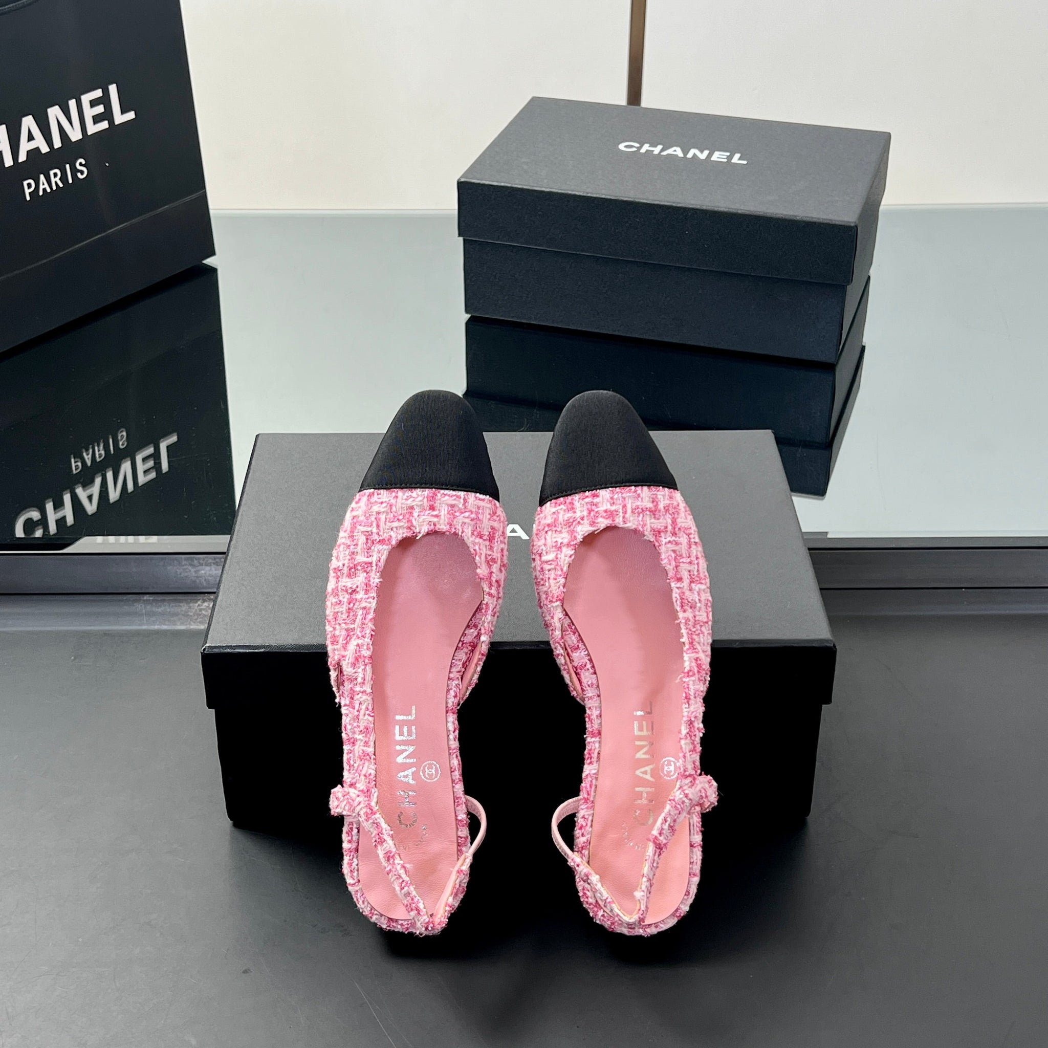 CC Slingback 2.5cm Hot Pink Black Tweed Fabric