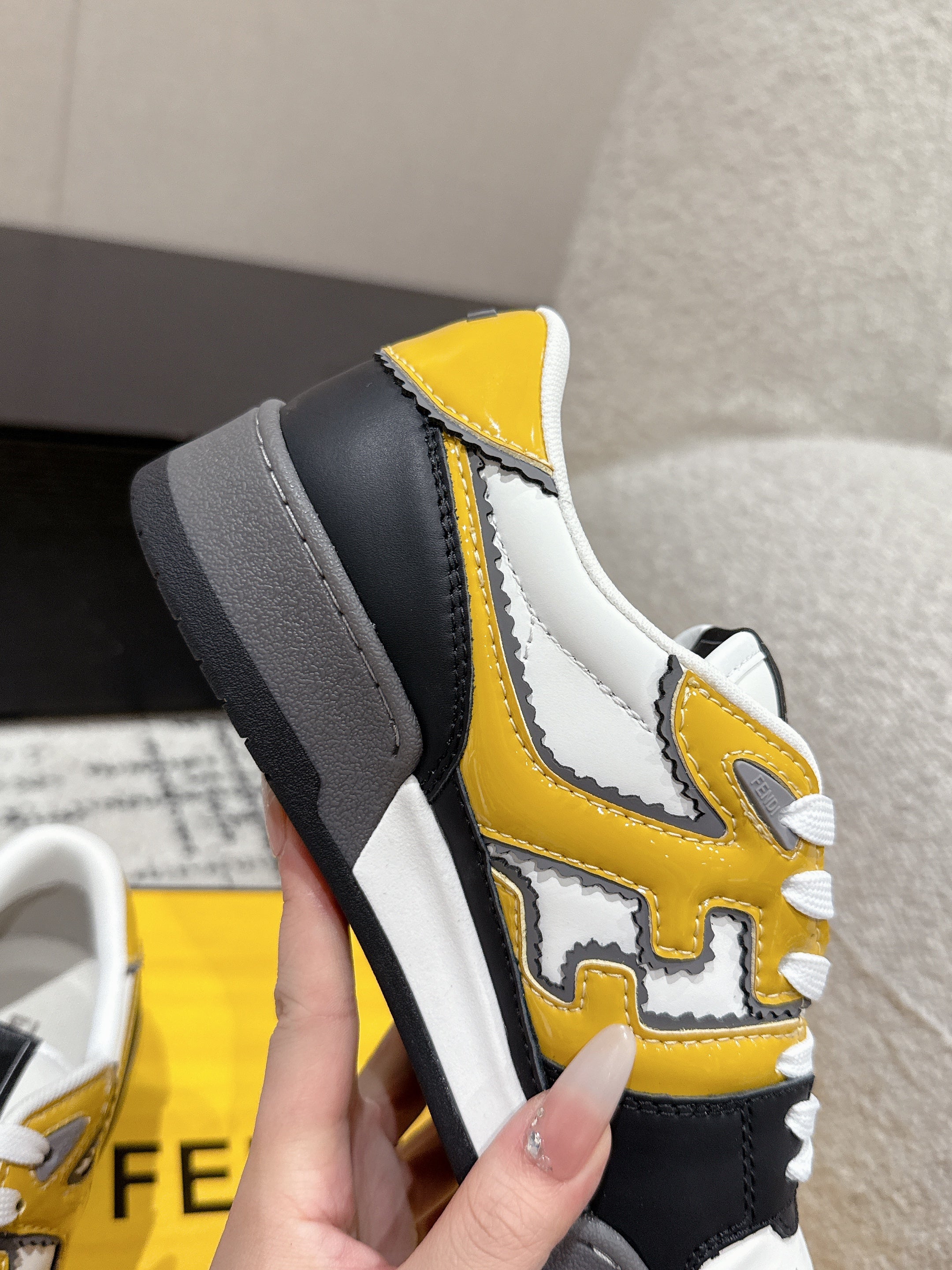 Fendi Match Trainers Black Yellow Leather 679606