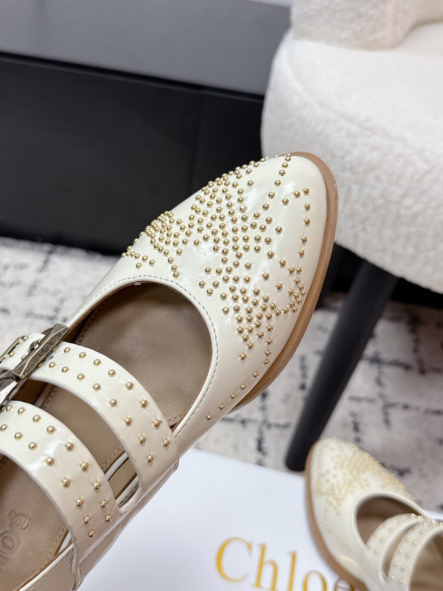 Chloé 26S Metal Stud Shoes in Black Calfskin