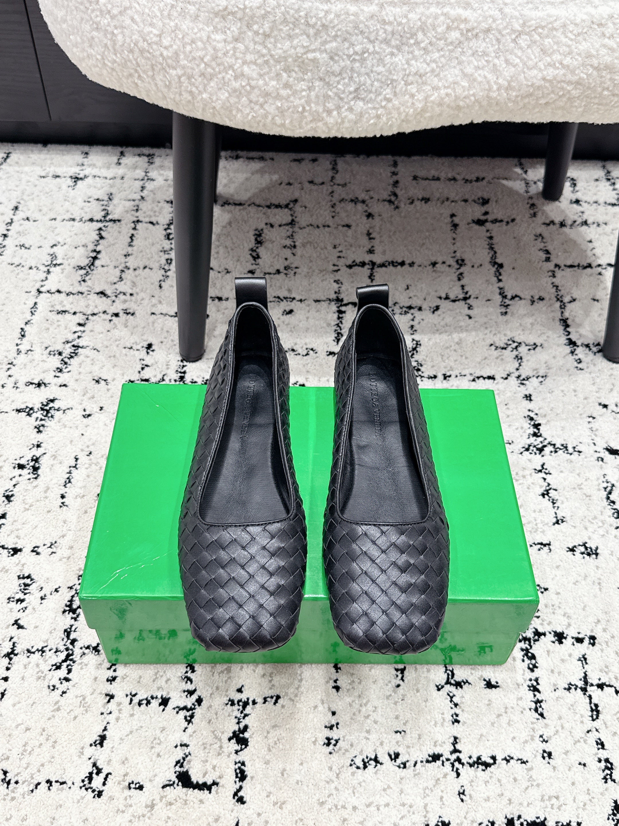 BV Charlotte Ballet Flat Black Woven Leather 769996