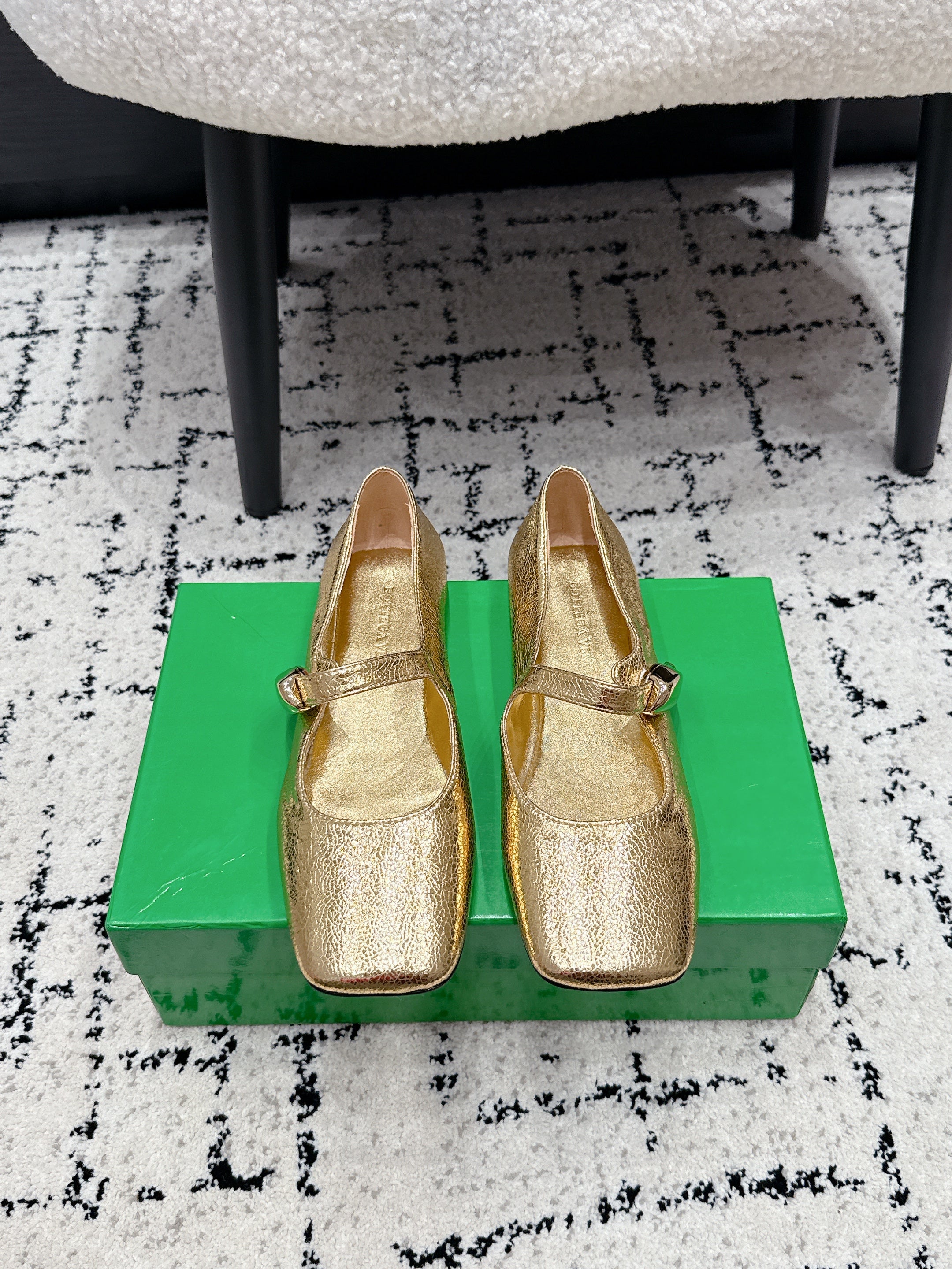 BV Charlotte Mary Jane Flat Gold Metallic Leather 770005