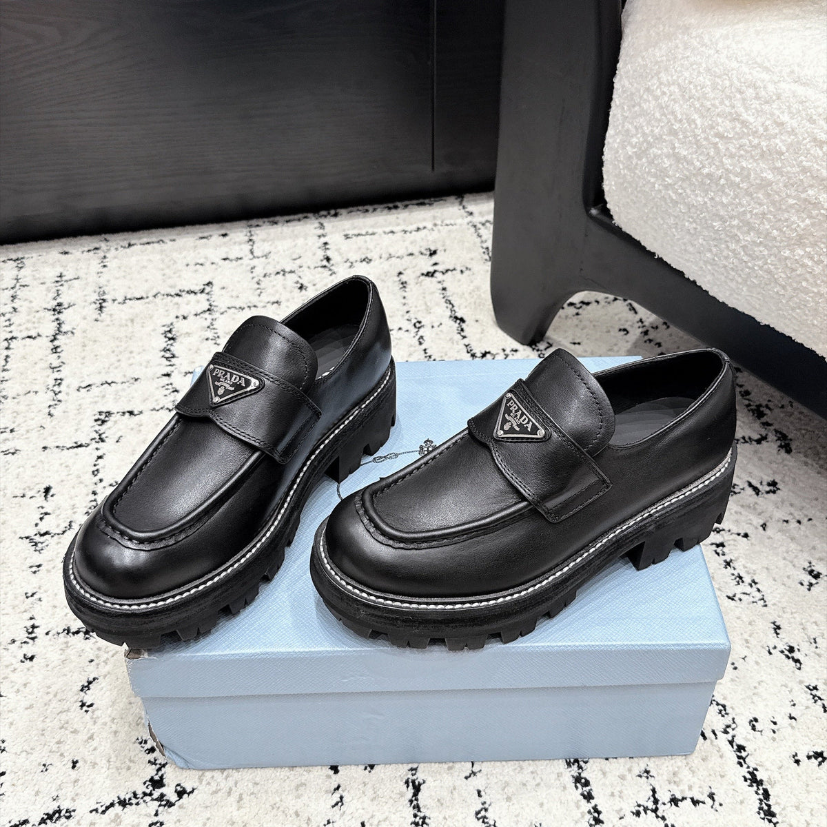 Prada 26s Chunky Loafers Black Leather 120983