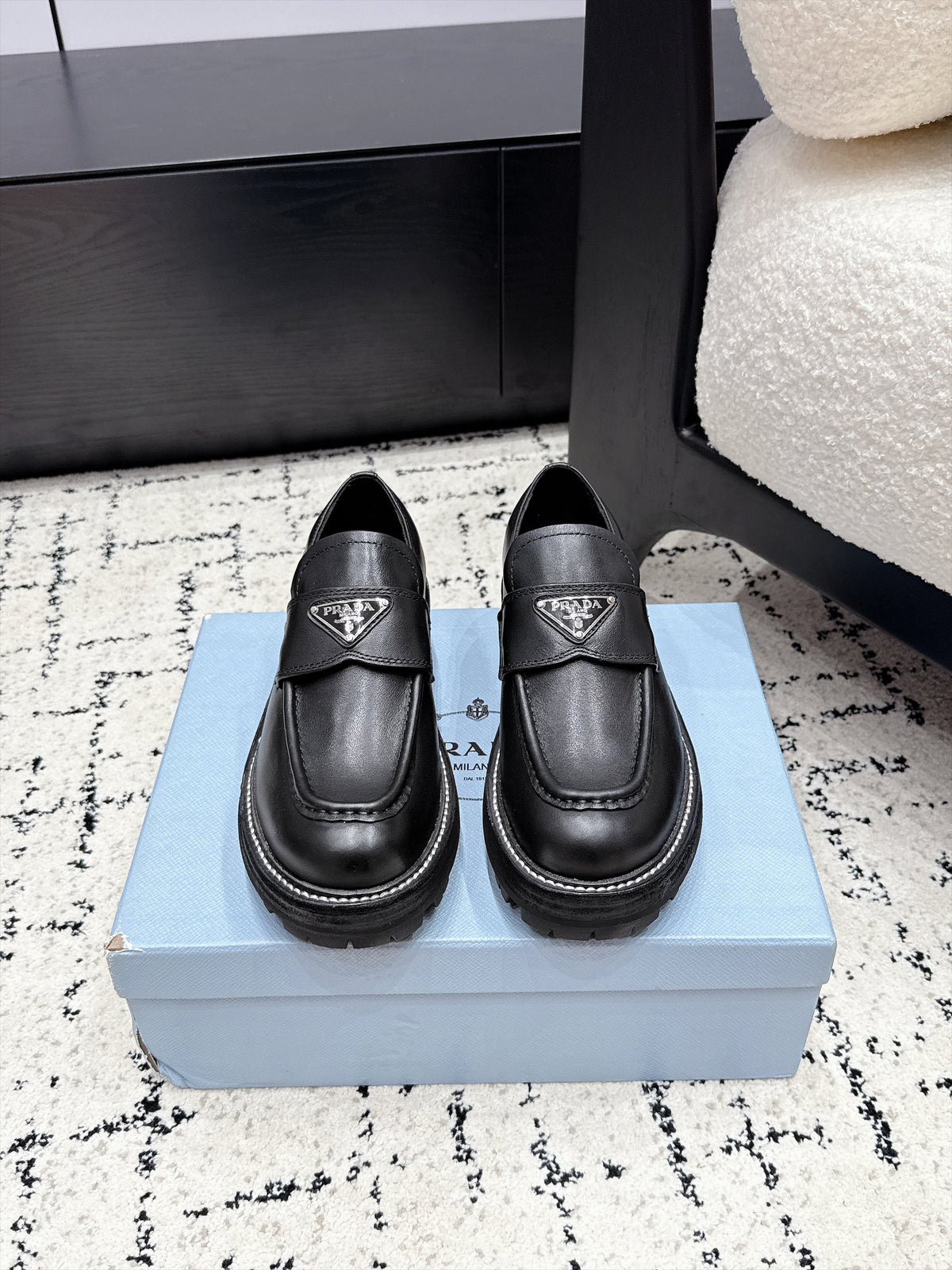 Prada 26s Chunky Loafers Black Leather 120983