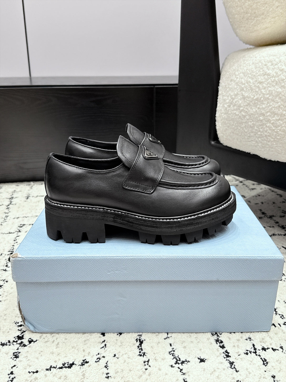 Prada 26s Chunky Loafers Black Leather 120983