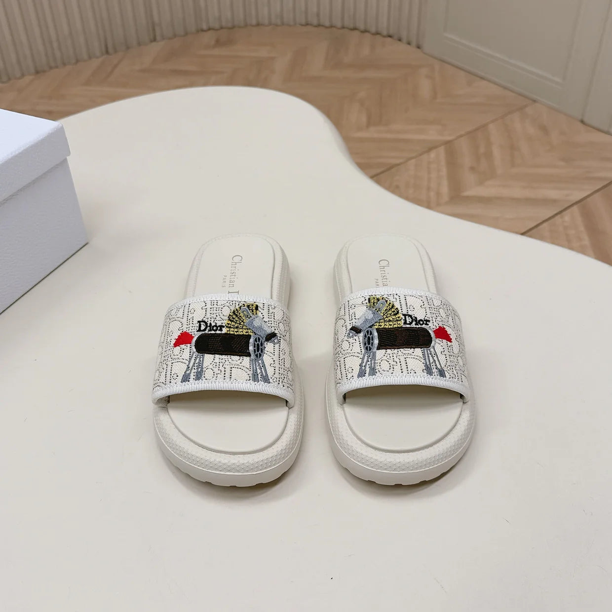 CD 26s Slippers White Canvas Lambskin 643806