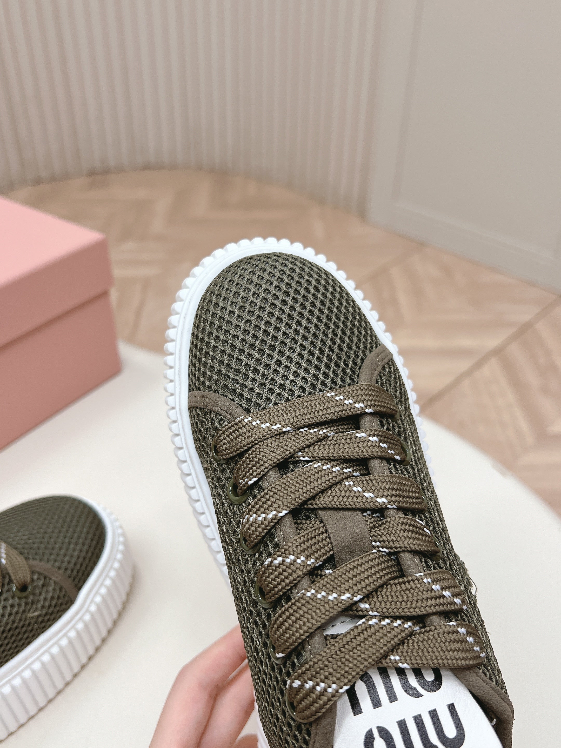 Miu Platform Sneakers Deep Olive Mesh 798602