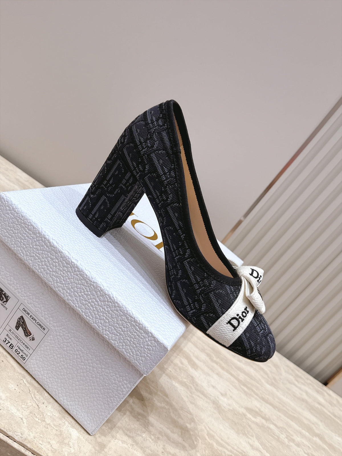 CD 26s Block Heel Pumps 7cm Black Oblique Canvas 121649