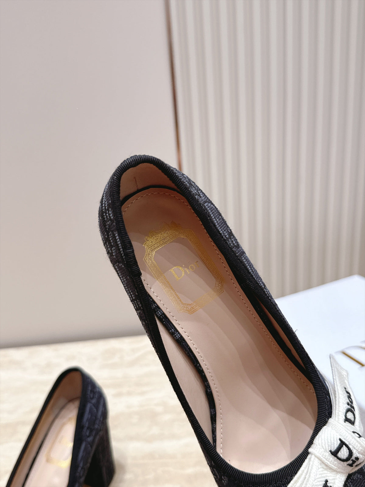 CD 26s Block Heel Pumps 7cm Black Oblique Canvas 121649