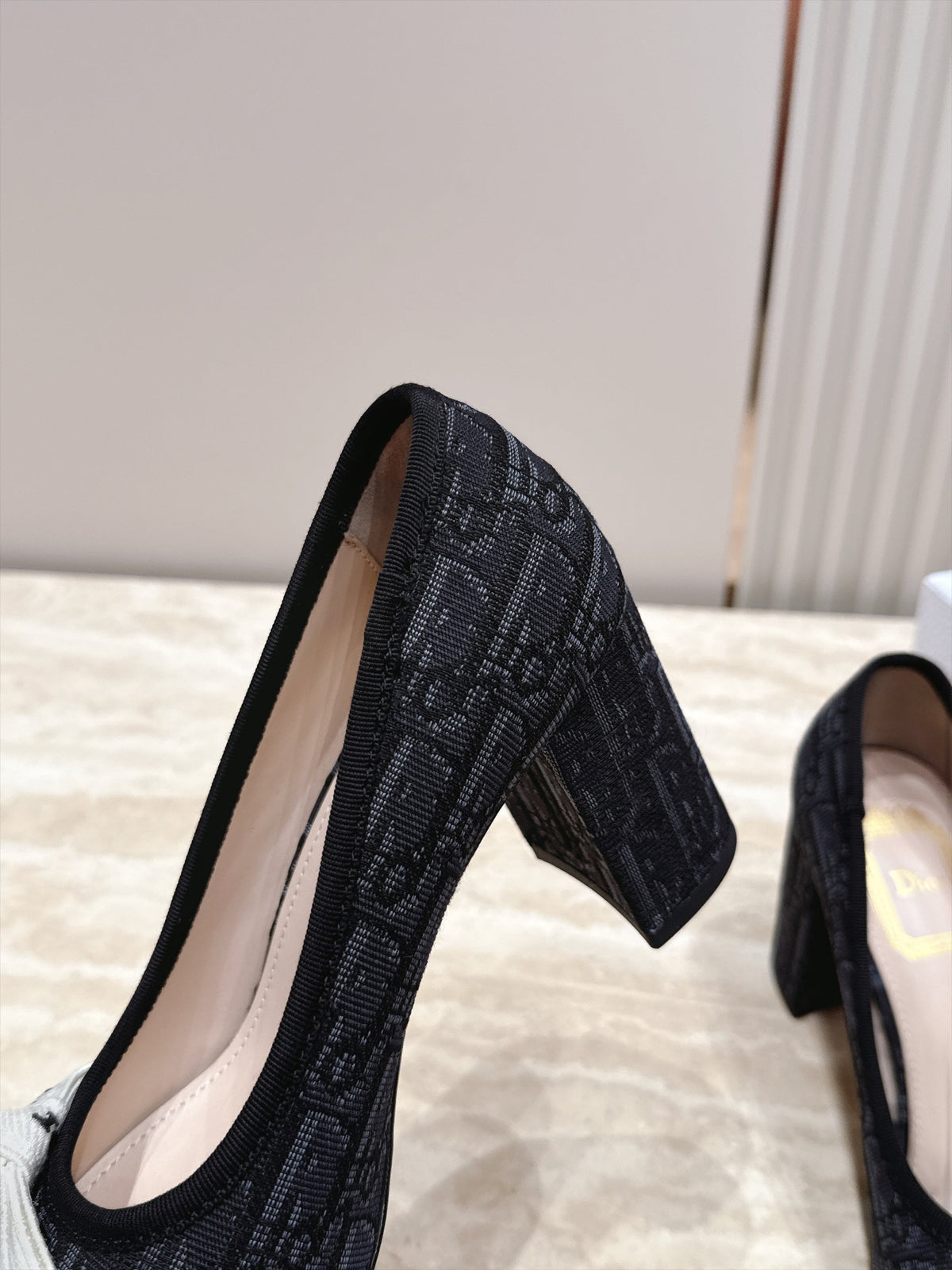 CD 26s Block Heel Pumps 7cm Black Oblique Canvas 121649