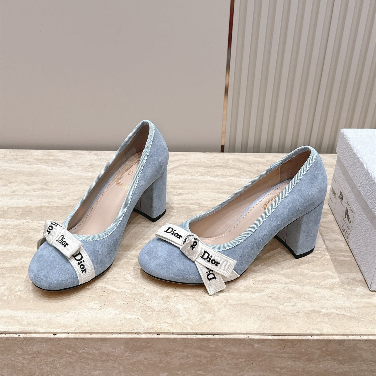 CD 26s Block Heel Pumps 7cm Denim Blue Suede 121653