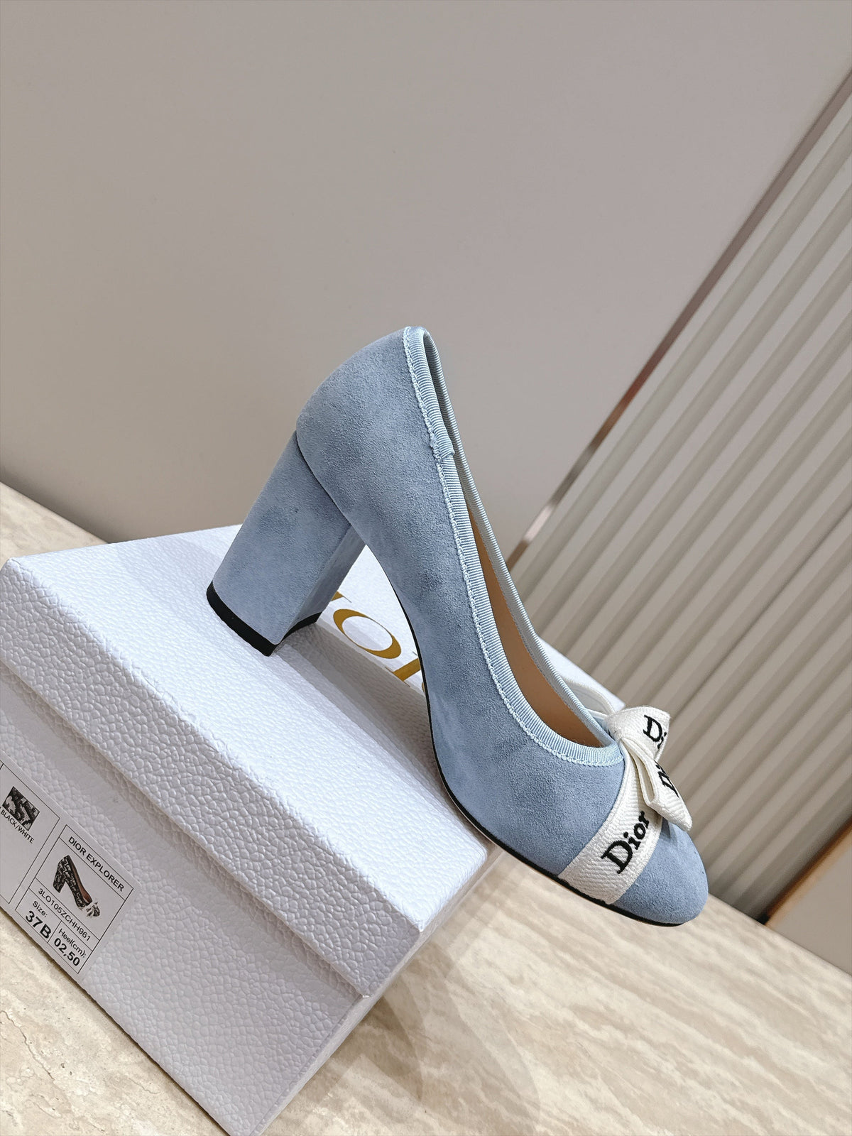 CD 26s Block Heel Pumps 7cm Denim Blue Suede 121653