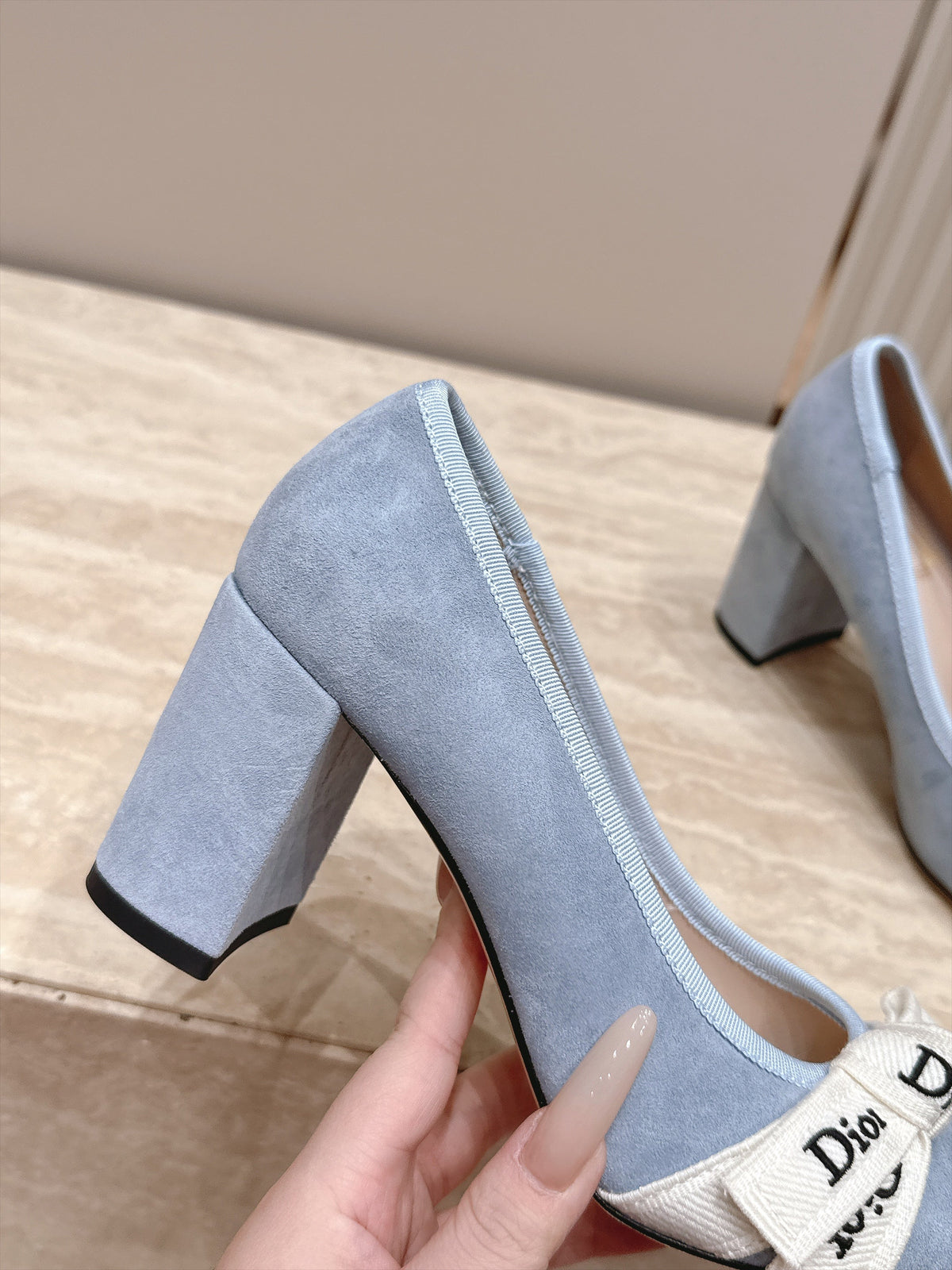 CD 26s Block Heel Pumps 7cm Denim Blue Suede 121653