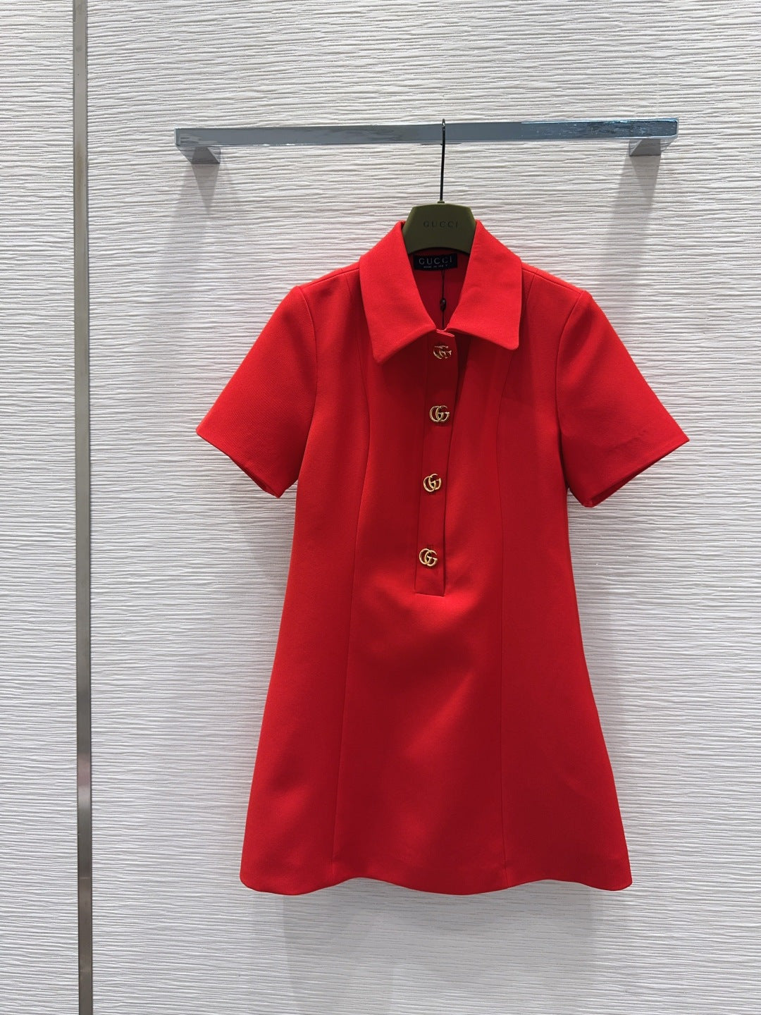 GG Crêpe Dress With Double G Button Red Wool 346689