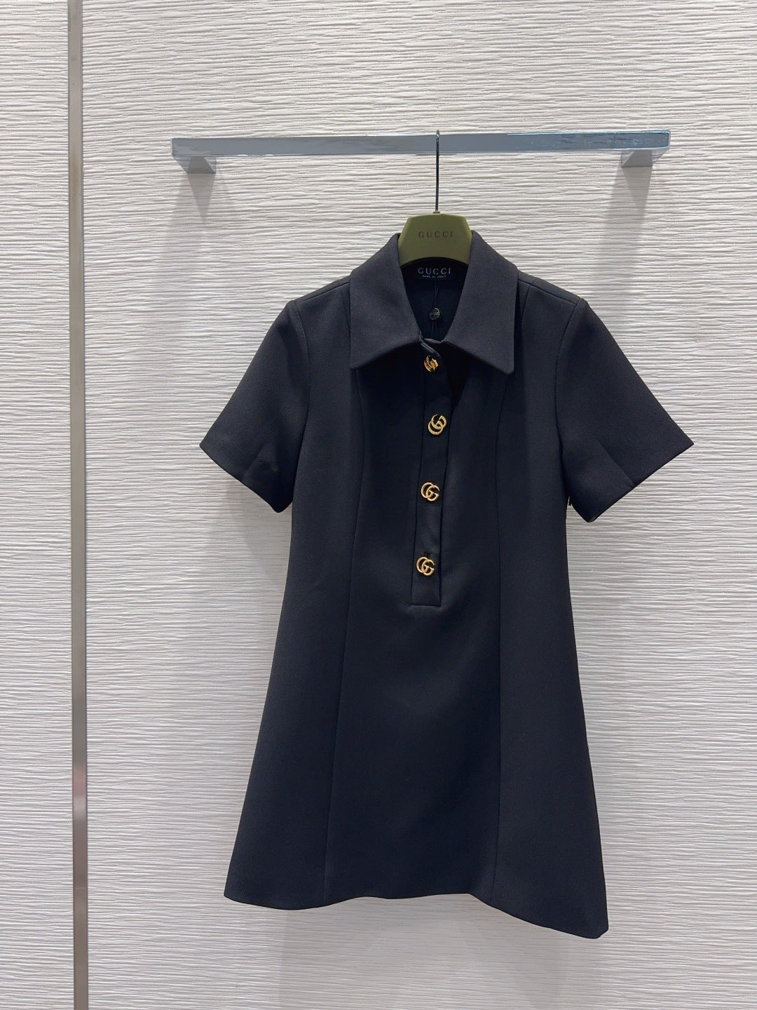 GG Crêpe Dress With Double G Button Black Wool 346685