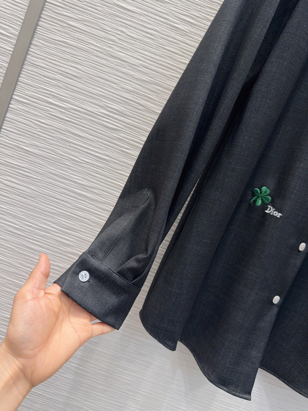 CD Denim Shirt Oblique Patterned Pockets Dark Grey Polyester Viscose 351289