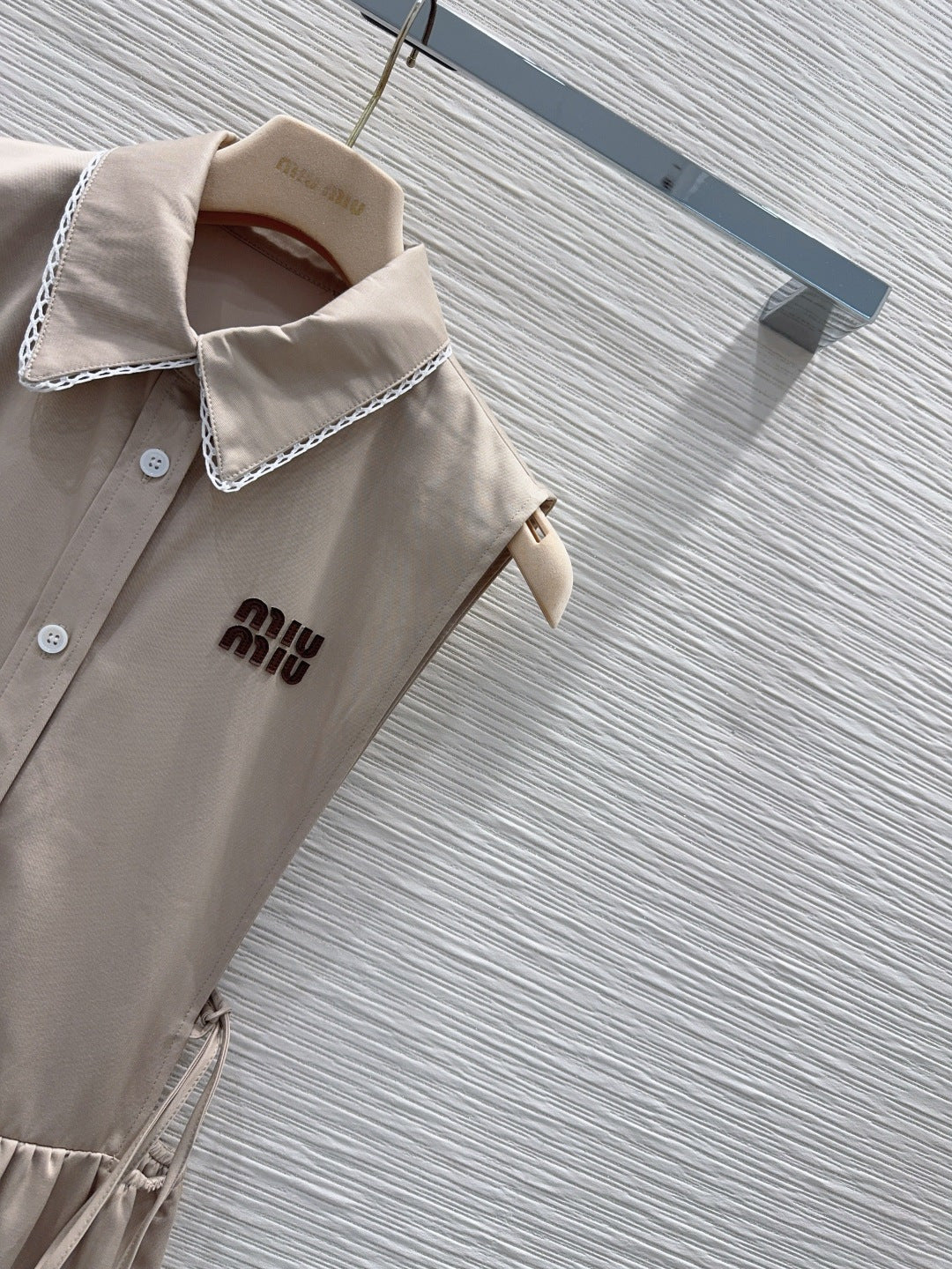 Miu 26s Vest Dress Light Taupe White Cotton 394974