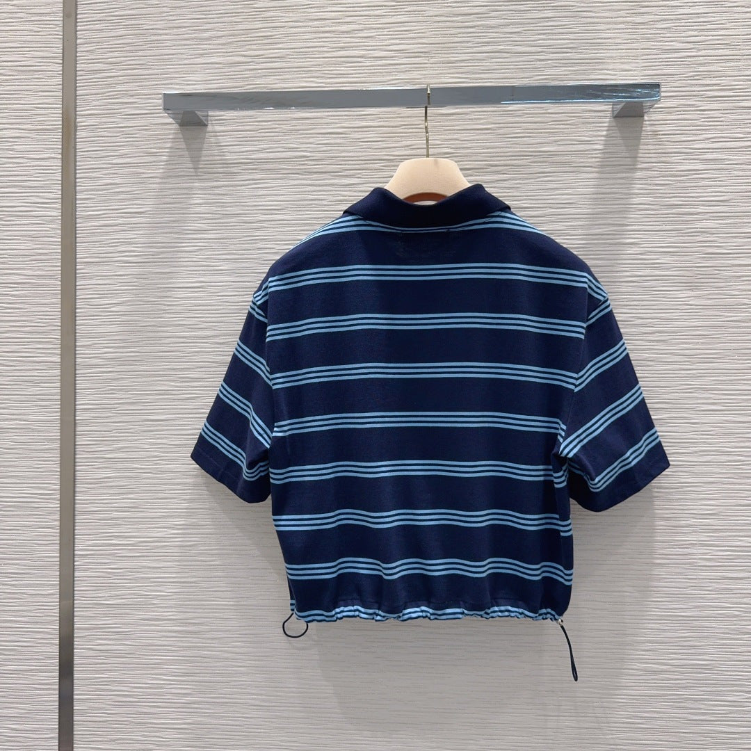 Miu 26s Set Striped Polo Top Short Khahi Blue Cotton 394883