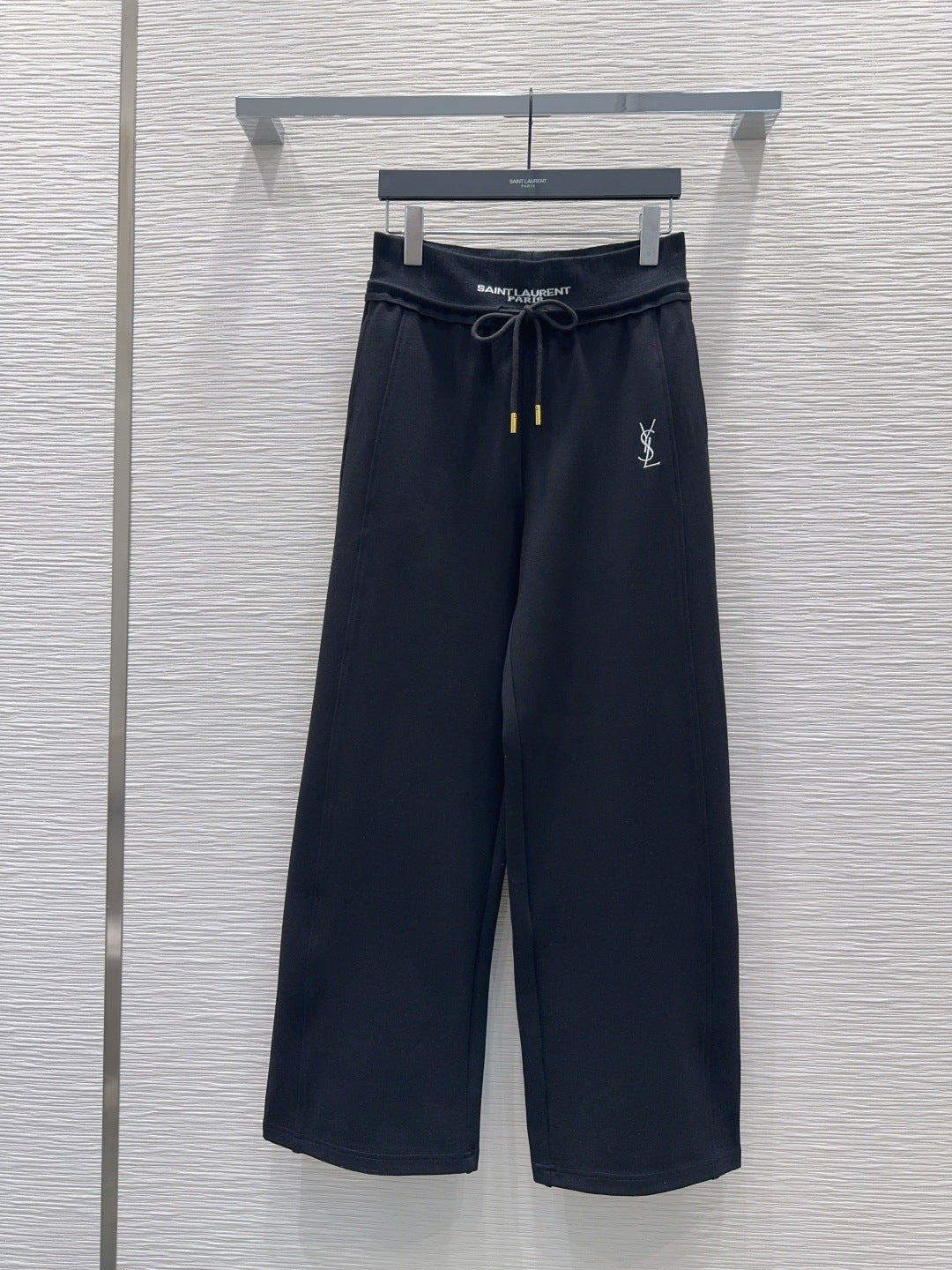 YSL 26s Black Logo-Embroidered Wide-Leg Sweatpants 447618