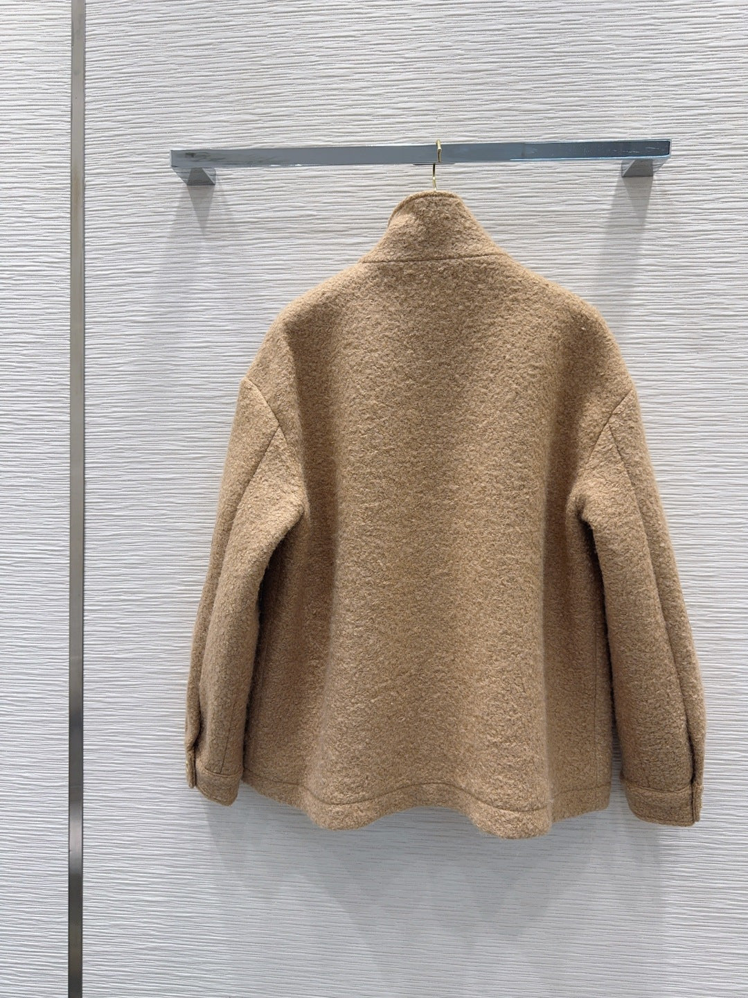 Chanel 26s Beige/Navy Blue Wool Polyamide Standing Collar Jacket 447512