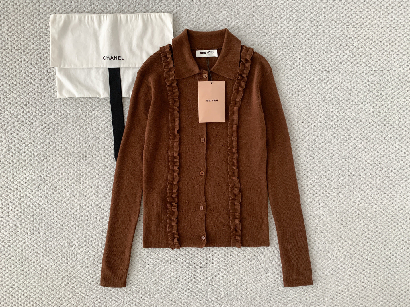 Miu 26s Cardigan Brown Cashmere Silk 380641