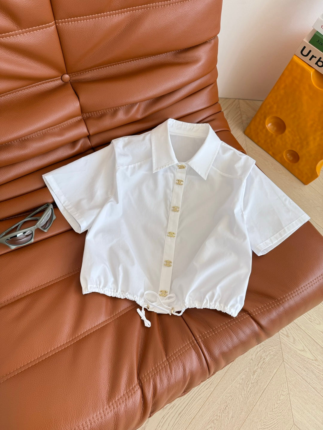 Celine 25 Wide Shoulder with Gold Metal Button White Cotton