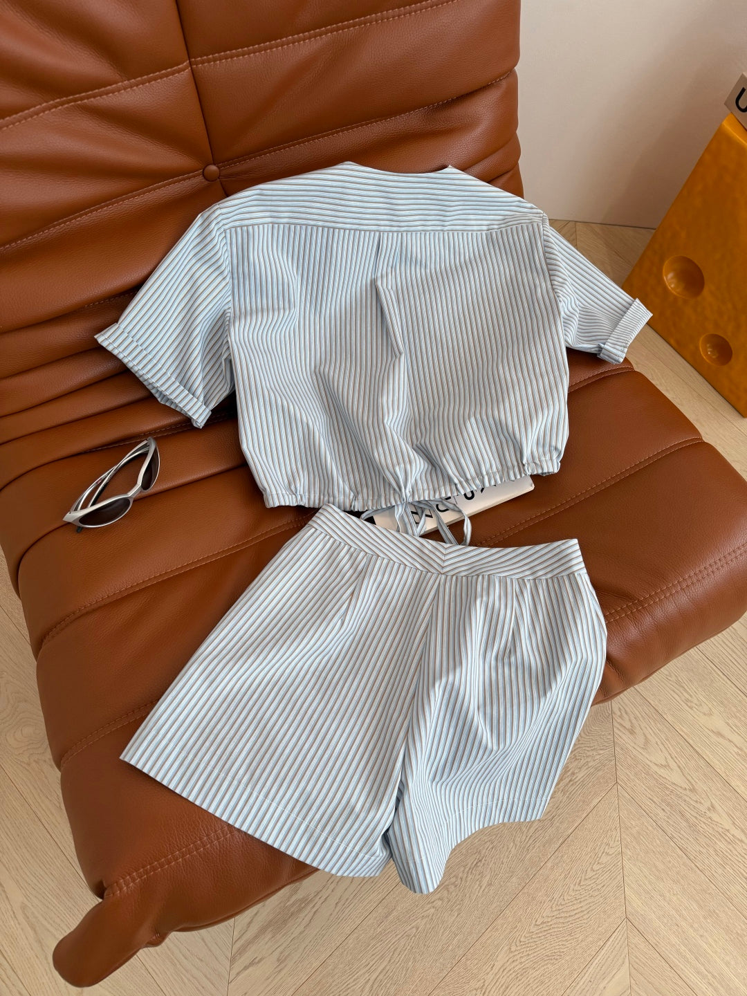 Fendi 25 Letter Logo Embroidered Striped Suit Blue Cotton