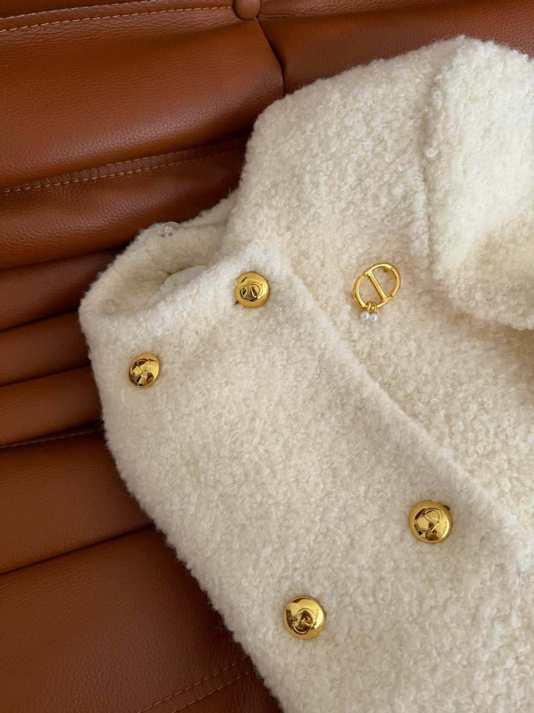 CD Ivory White Black Wool Coat Velvet 333561