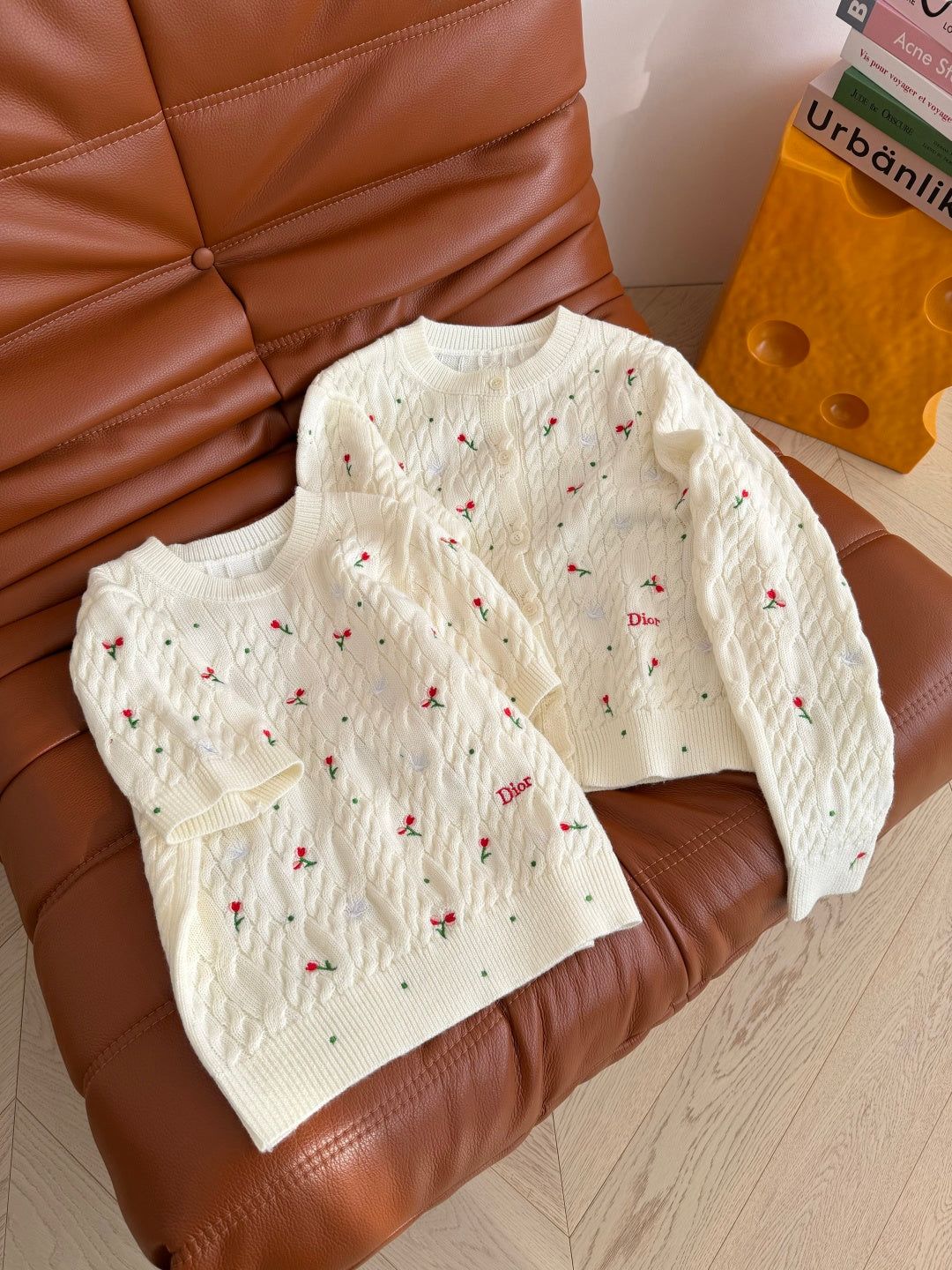 CD Embroidered Cardigan & Ecru Cable-Knit Multicolor Cashmere 341431