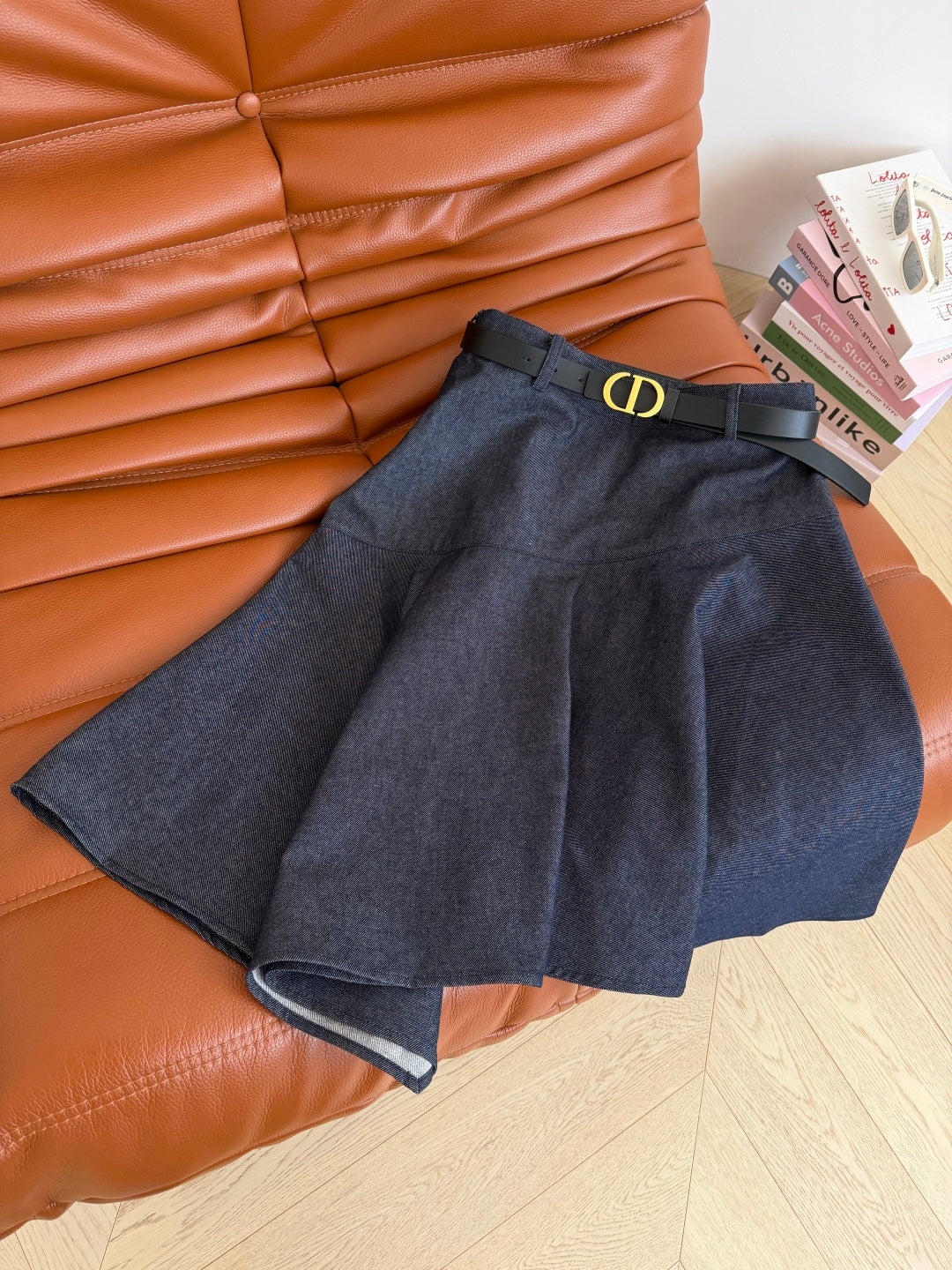 CD 26s Belt-Embellished Midi Skirt Denim 396090