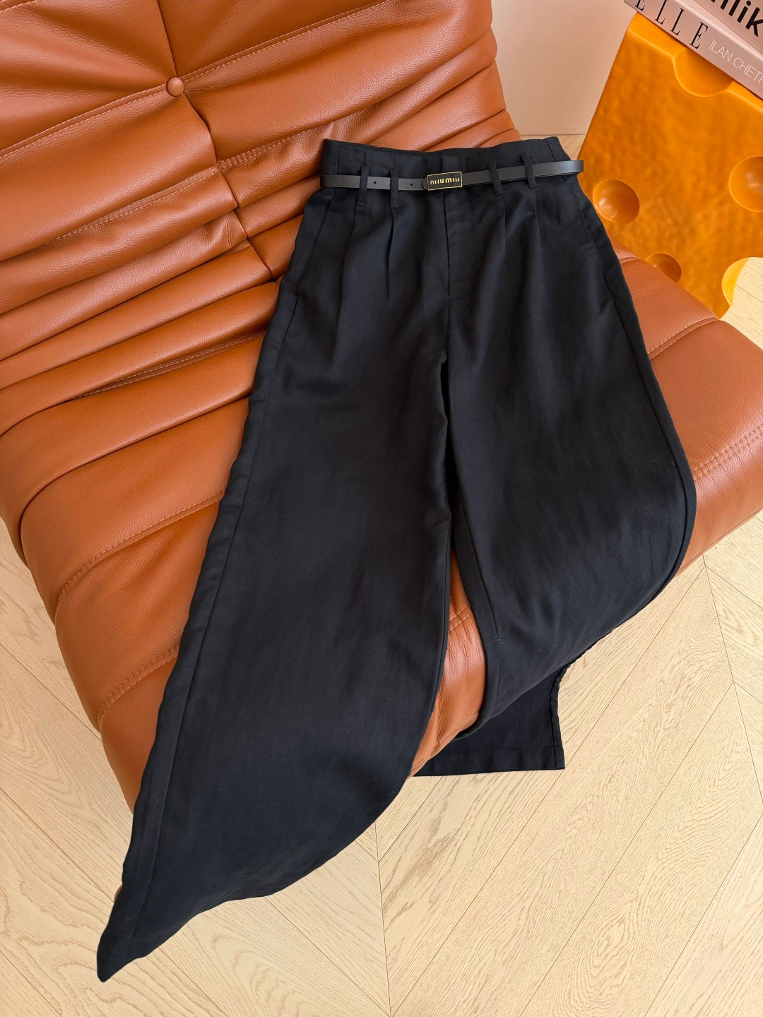 Miu 26s Pant With Belt Linen 396126