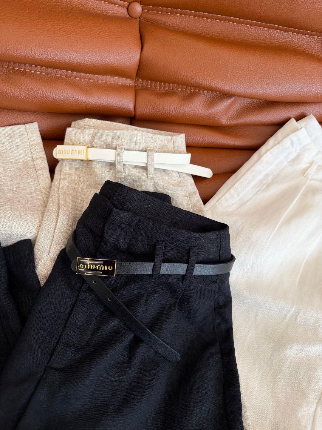 Miu 26s Pant With Belt Linen 396126