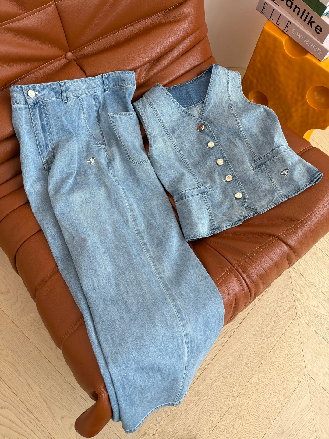 CC 26s Stretch V-neck Denim Vest & Leg Pant 396152