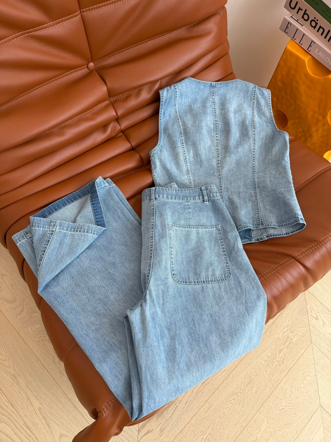 CC 26s Stretch V-neck Denim Vest & Leg Pant 396152