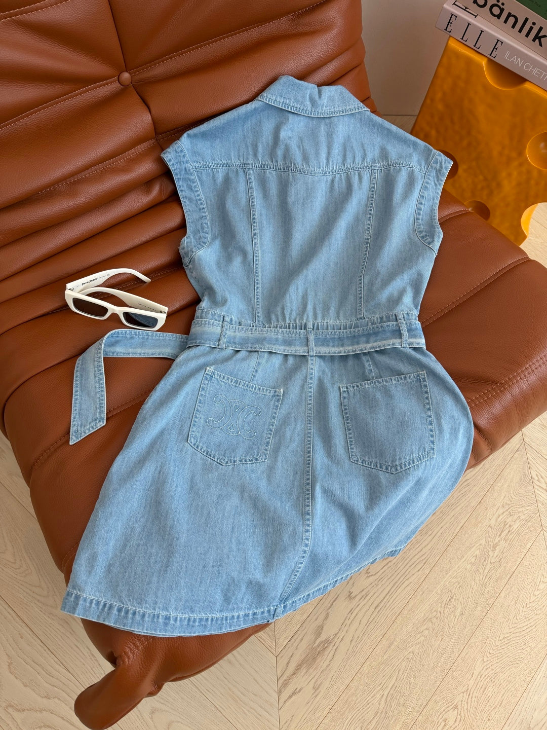 Celine 26s Light Blue Washed Denim Dress 398137