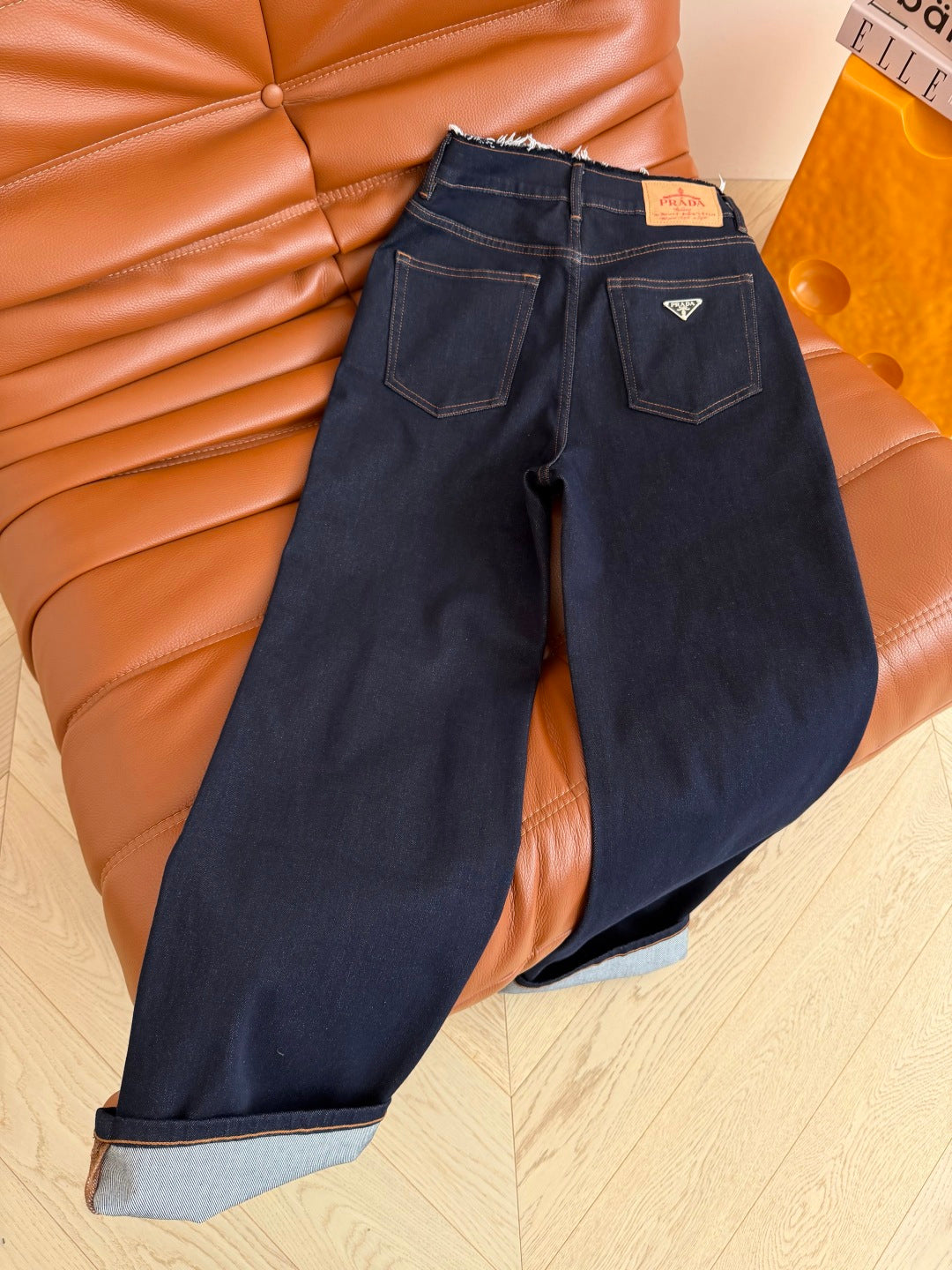 Prada 26s Straight Leg Jeans Dark Blue Denim 420966