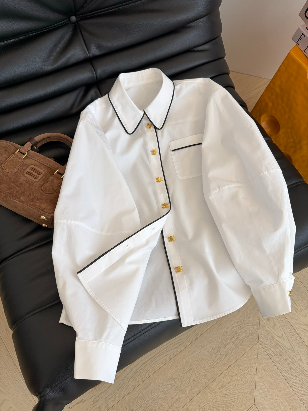 Celine 26s Triomphe-Themed Shirt White Cotton 424228