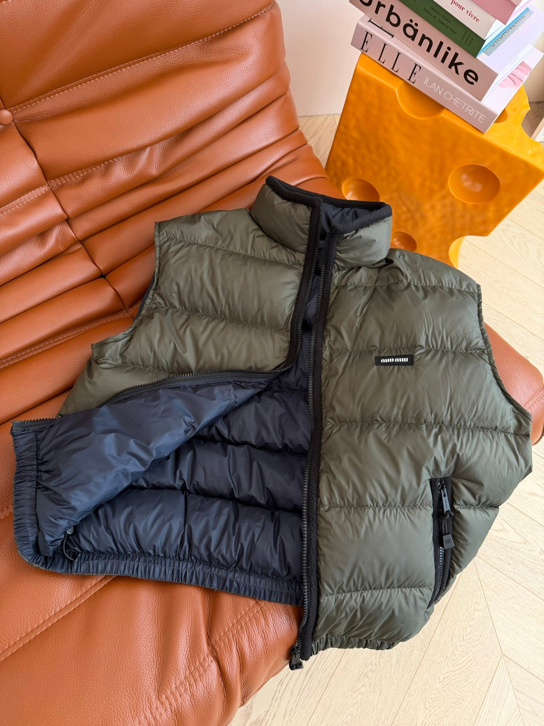 Miu 26s Down Vest Olive Green Re-Nylon 424238